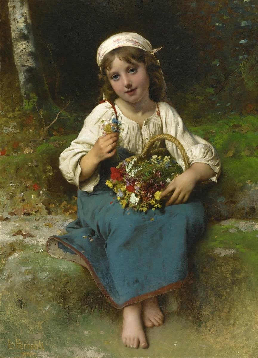 Ragazza giovane con un cesto di fiori, 1880
